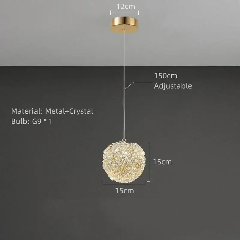Elegant gold metal crystal pendant light for dining room
