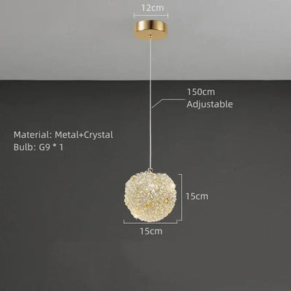 Elegant gold metal crystal pendant light for dining room
