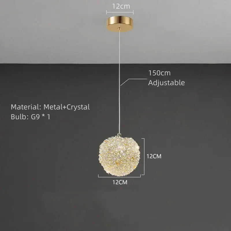 Elegant gold metal crystal pendant light for dining room