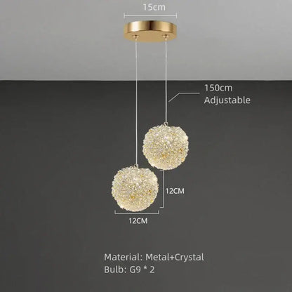 Elegant gold metal crystal pendant light for dining room