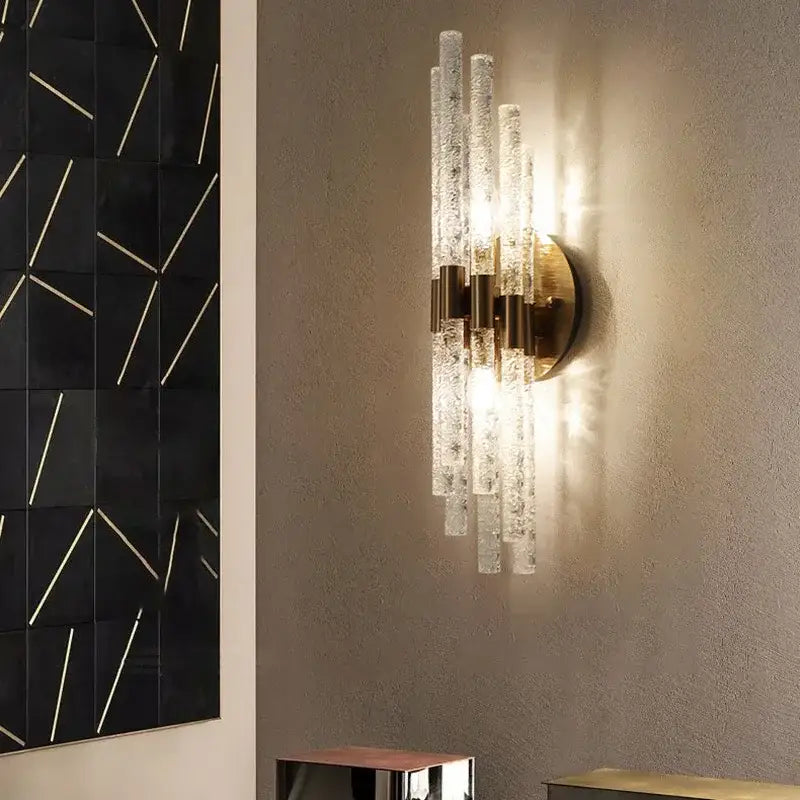 Elegant gold metal textured glass wall sconce bedroom lamp