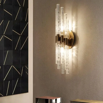 Elegant gold metal textured glass wall sconce bedroom lamp
