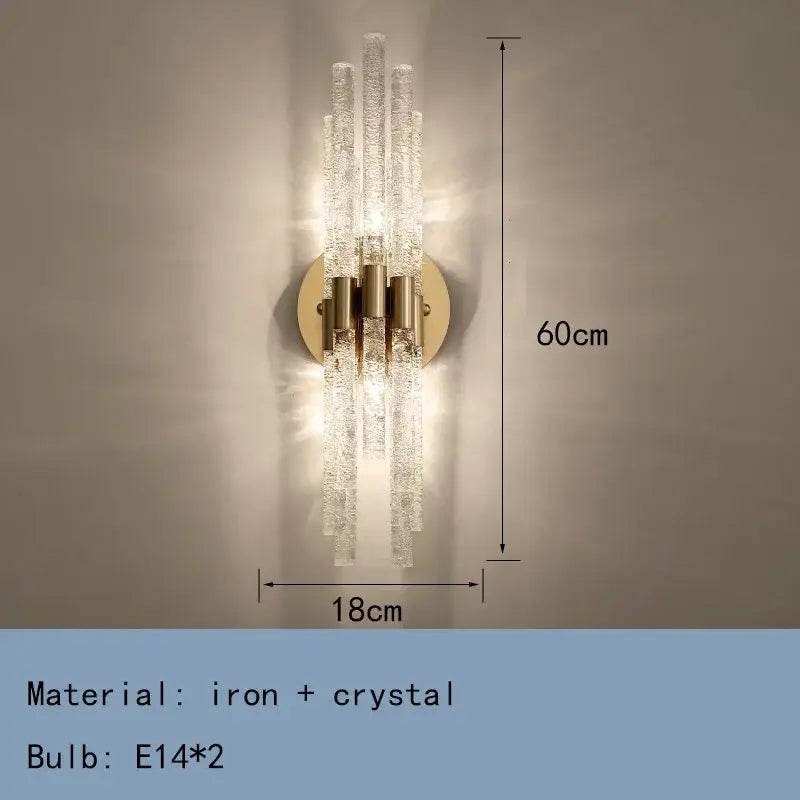 Elegant gold metal textured glass wall sconce bedroom lamp