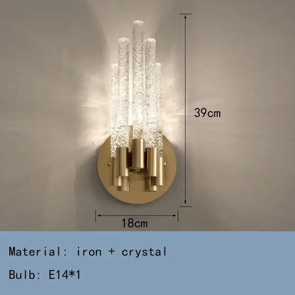 Elegant gold metal textured glass wall sconce bedroom lamp
