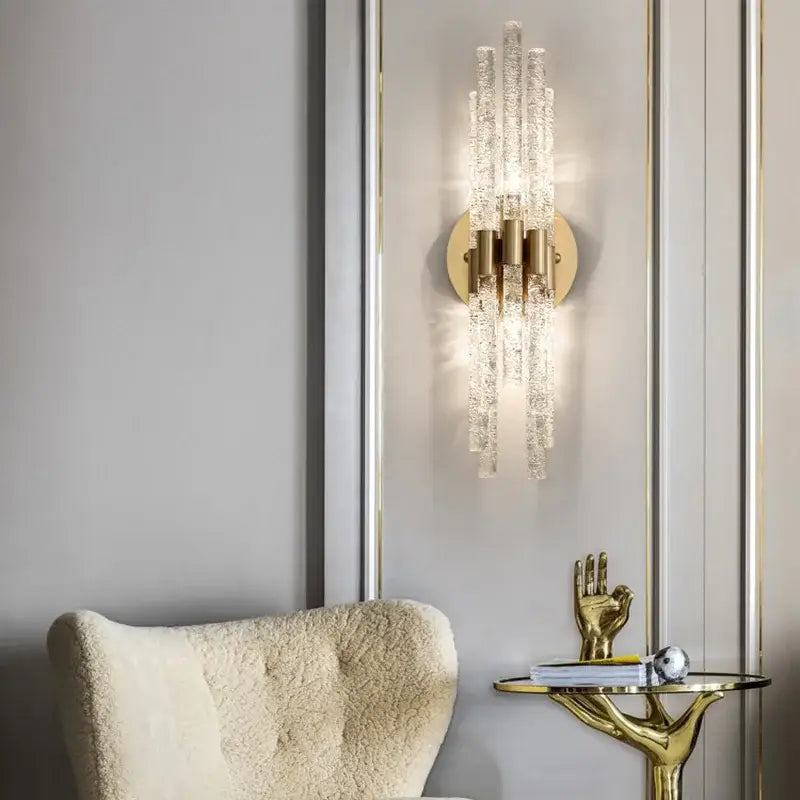 Elegant gold metal textured glass wall sconce bedroom lamp