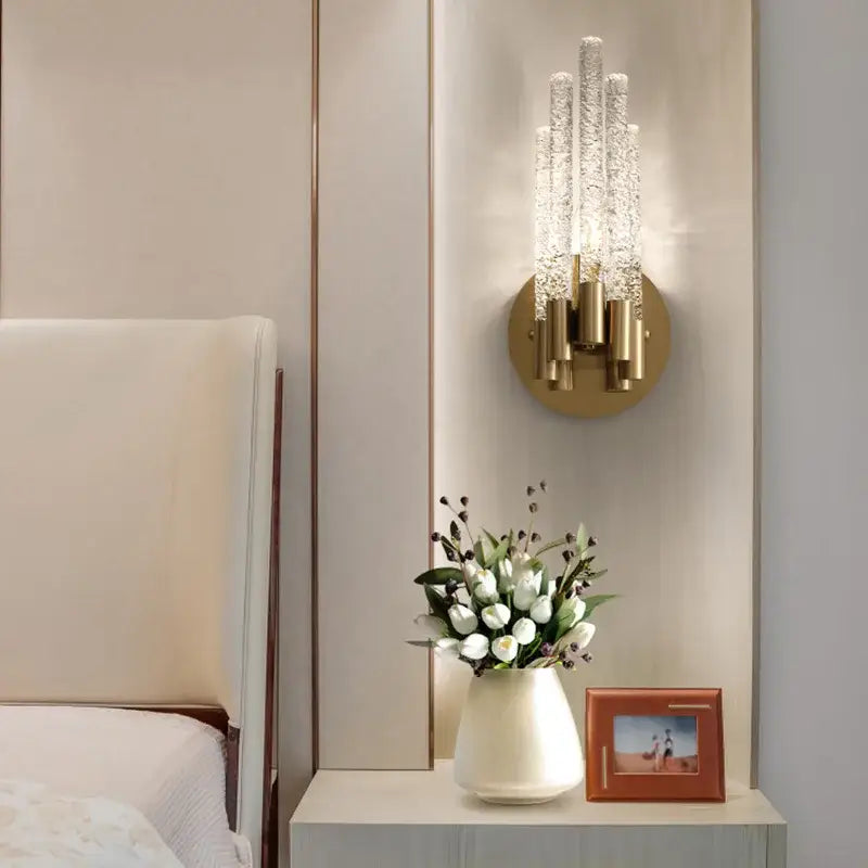 Elegant gold metal textured glass wall sconce bedroom lamp