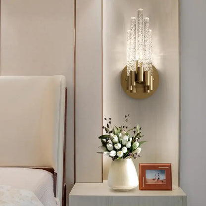 Elegant gold metal textured glass wall sconce bedroom lamp