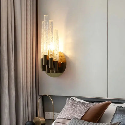 Elegant gold metal textured glass wall sconce bedroom lamp