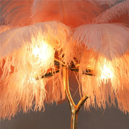 Elegant gold ostrich feather floor lamp bedroom tree light