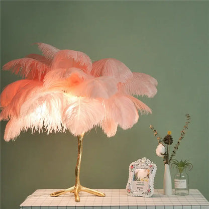 Elegant gold ostrich feather floor lamp bedroom tree light