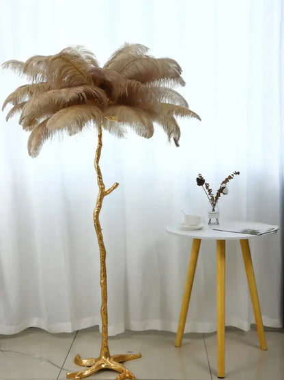 Elegant gold ostrich feather floor lamp bedroom tree light