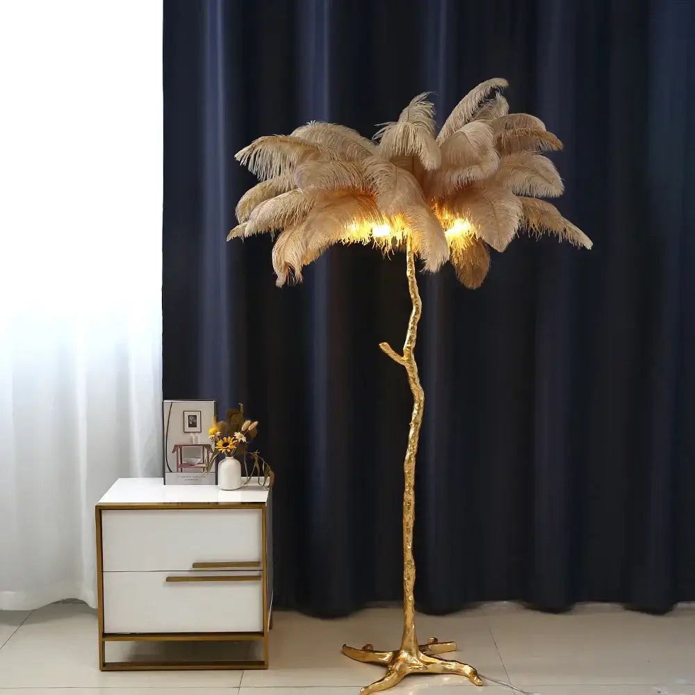 Elegant gold ostrich feather floor lamp bedroom tree light