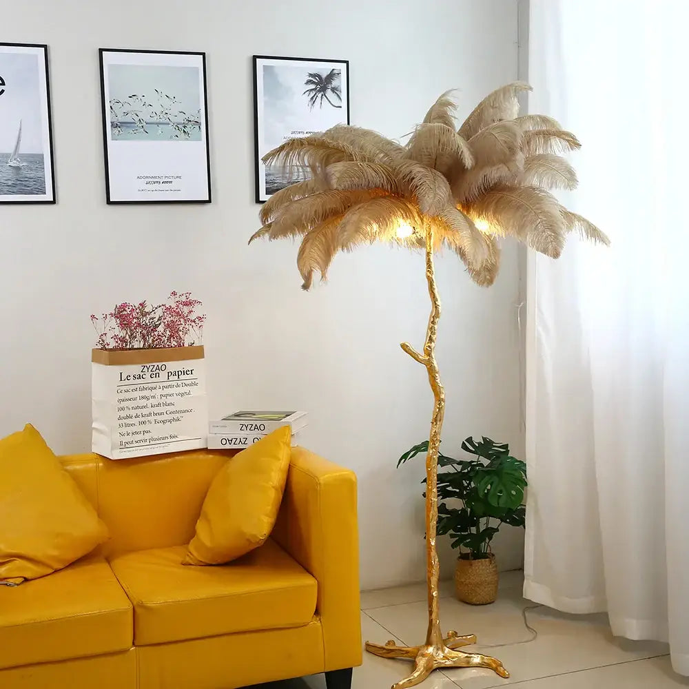 Elegant gold ostrich feather floor lamp bedroom tree light