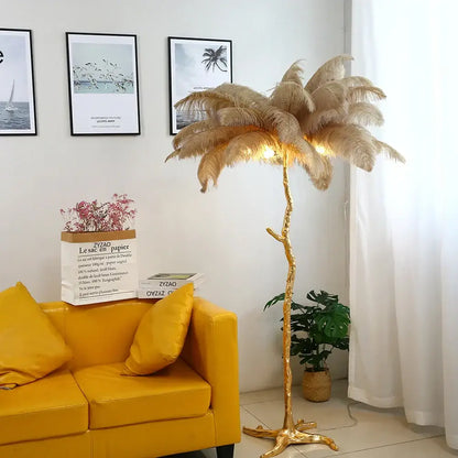 Elegant gold ostrich feather floor lamp bedroom tree light