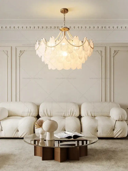 Elegant gold pearl shell chandelier garden light for dining room