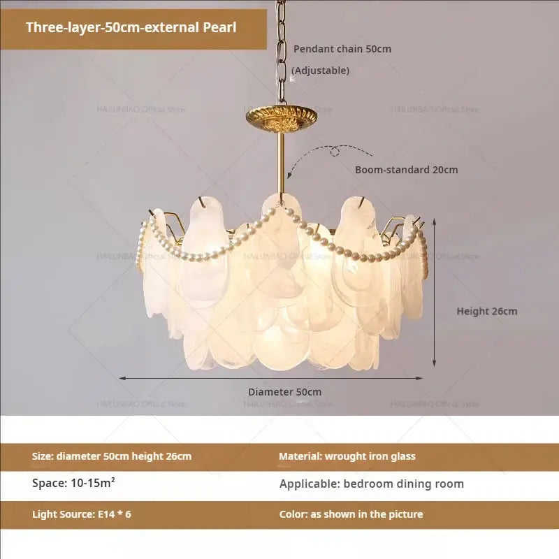 Elegant gold pearl shell chandelier garden light for dining room