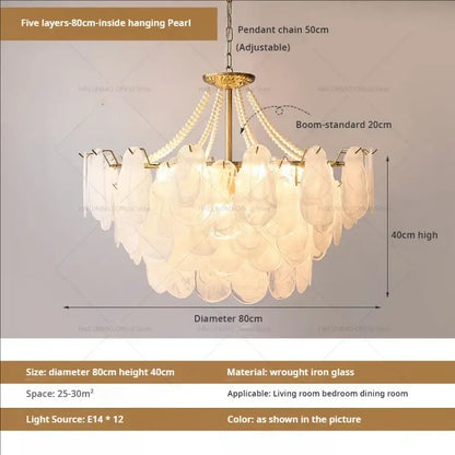 Elegant gold pearl shell chandelier garden light for dining room