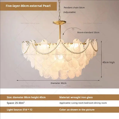 Elegant gold pearl shell chandelier garden light for dining room