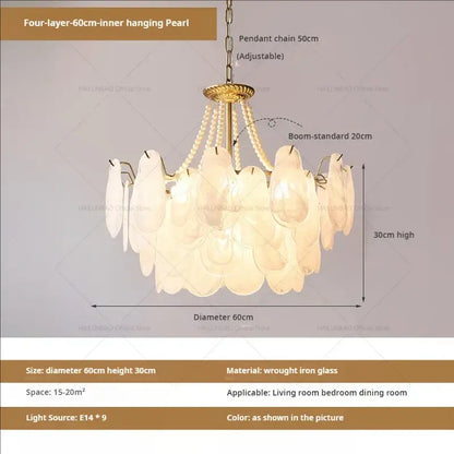Elegant gold pearl shell chandelier garden light for dining room