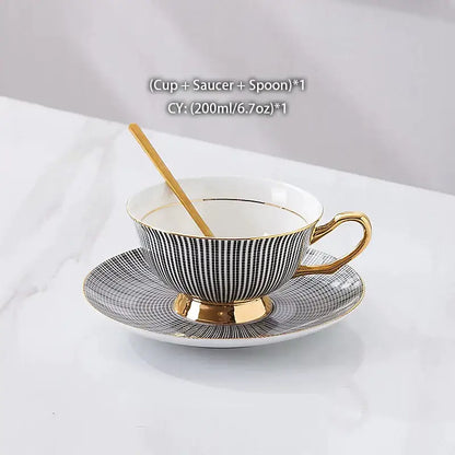 Elegant gold porcelain tea set dining room rack with bird figurine