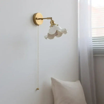 Elegant gold ruffled ceramic led wall light bedroom sconce
