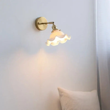 Elegant gold ruffled ceramic led wall light bedroom sconce