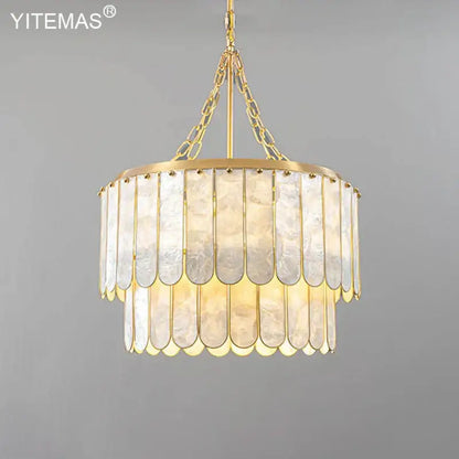 Elegant gold shell chandelier living room tiered pendant light