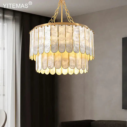 Elegant gold shell chandelier living room tiered pendant light