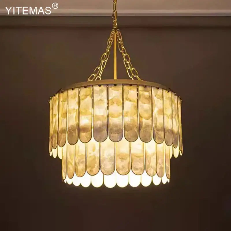 Elegant gold shell chandelier living room tiered pendant light