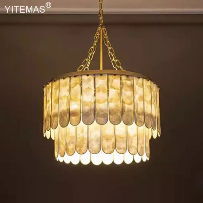 Elegant gold shell chandelier living room tiered pendant light