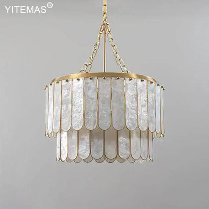 Elegant gold shell chandelier living room tiered pendant light