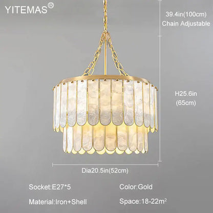 Elegant gold shell chandelier living room tiered pendant light