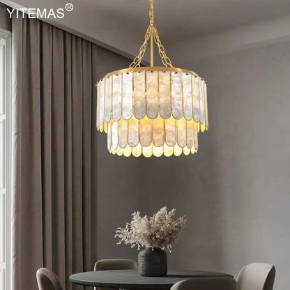 Elegant gold shell chandelier living room tiered pendant light