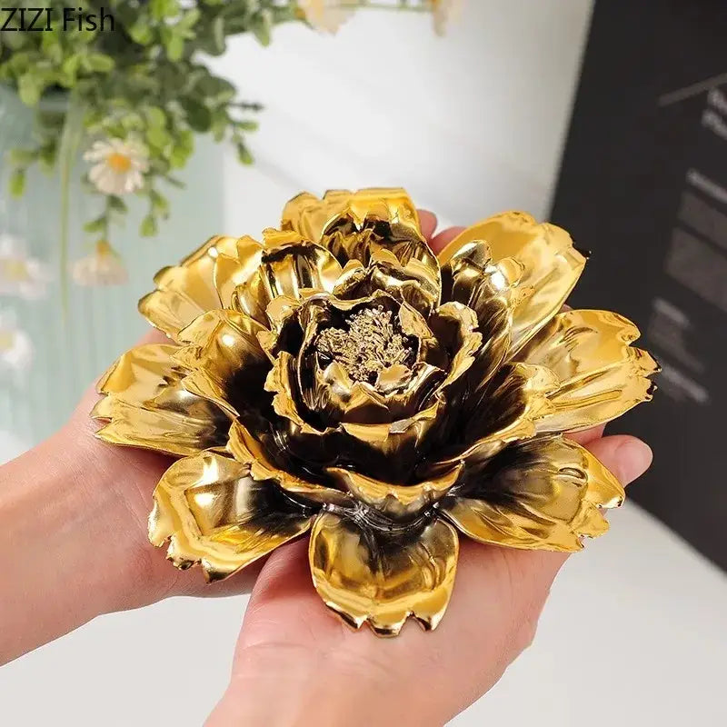 Elegant gold & silver porcelain peony wall ornaments living room decor