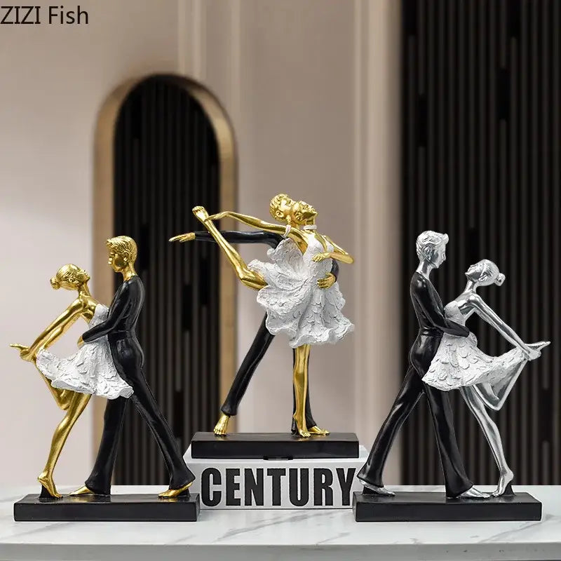 Elegant gold & silver tango dancer figurines living room home decor