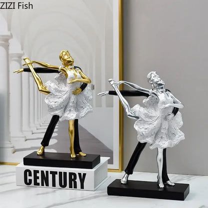 Elegant gold & silver tango dancer figurines living room home decor