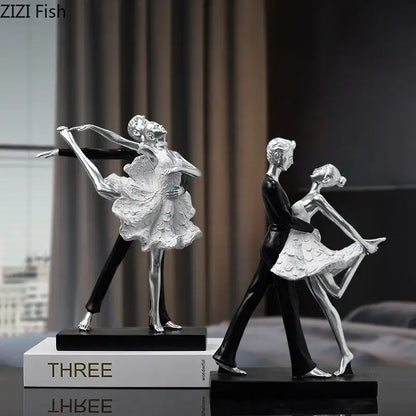 Elegant gold & silver tango dancer figurines living room home decor