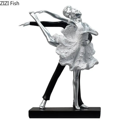 Elegant gold & silver tango dancer figurines living room home decor