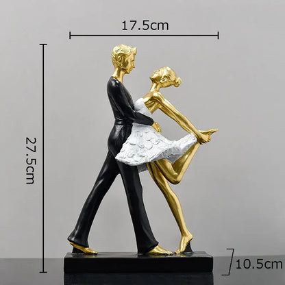 Elegant gold & silver tango dancer figurines living room home decor