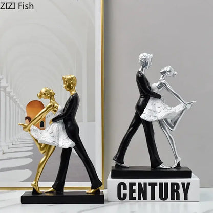 Elegant gold & silver tango dancer figurines living room home decor