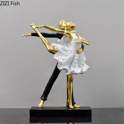 Elegant gold & silver tango dancer figurines living room home decor