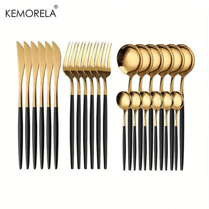 Elegant gold stainless steel cutlery set dining room gift box