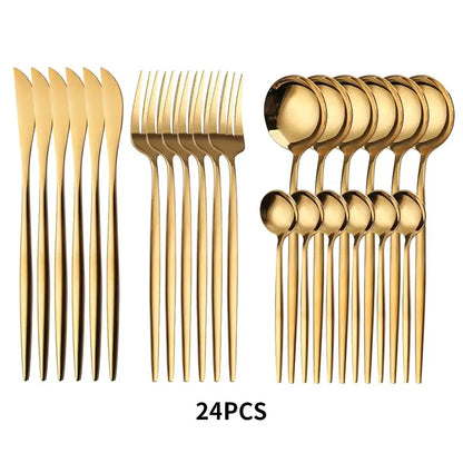 Elegant gold stainless steel cutlery set dining room gift box