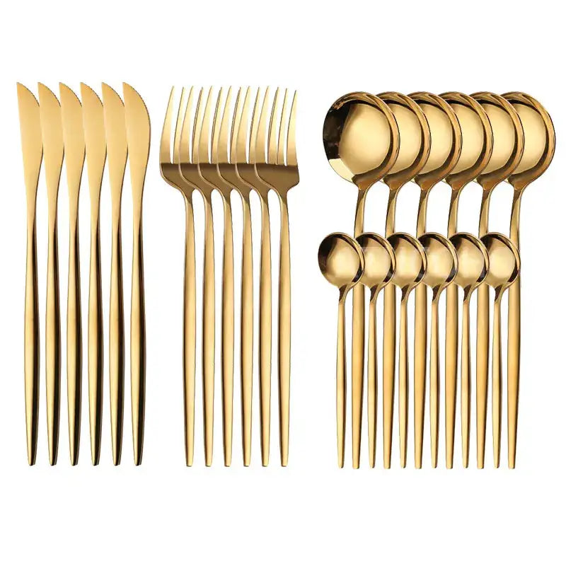 Elegant gold stainless steel cutlery set dining room gift box