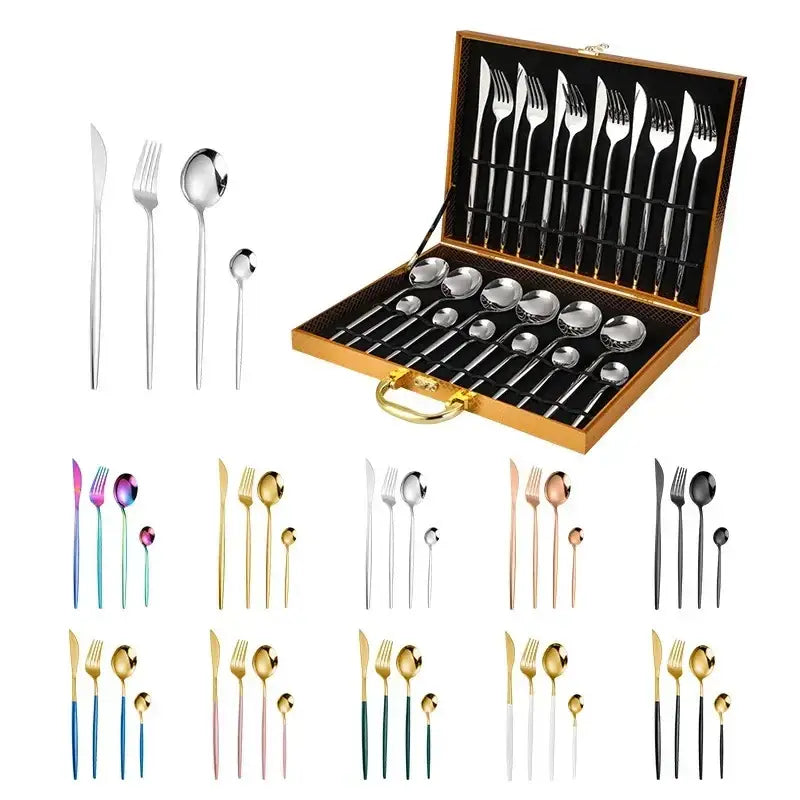 Elegant gold stainless steel cutlery set dining room gift box