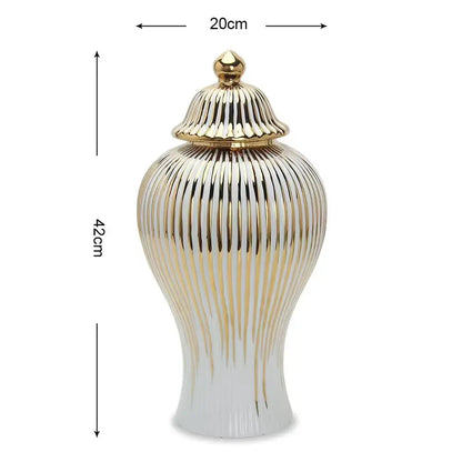 Elegant gold striped ceramic ginger jar living room storage