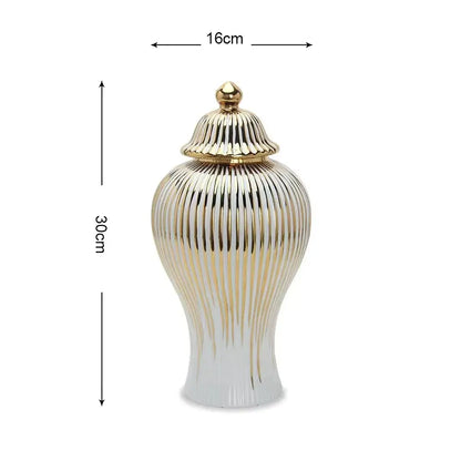Elegant gold striped ceramic ginger jar living room storage
