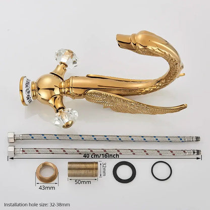 Elegant gold swan basin faucet bathroom mixer with crystal knobs