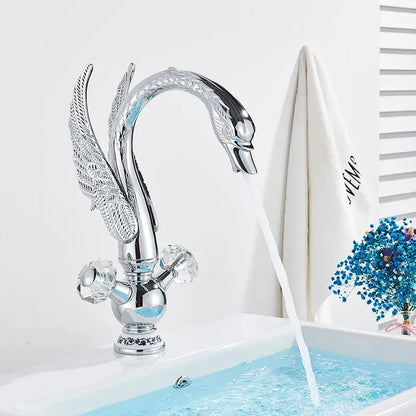 Elegant gold swan basin faucet bathroom mixer with crystal knobs