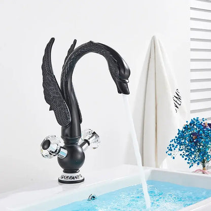 Elegant gold swan basin faucet bathroom mixer with crystal knobs